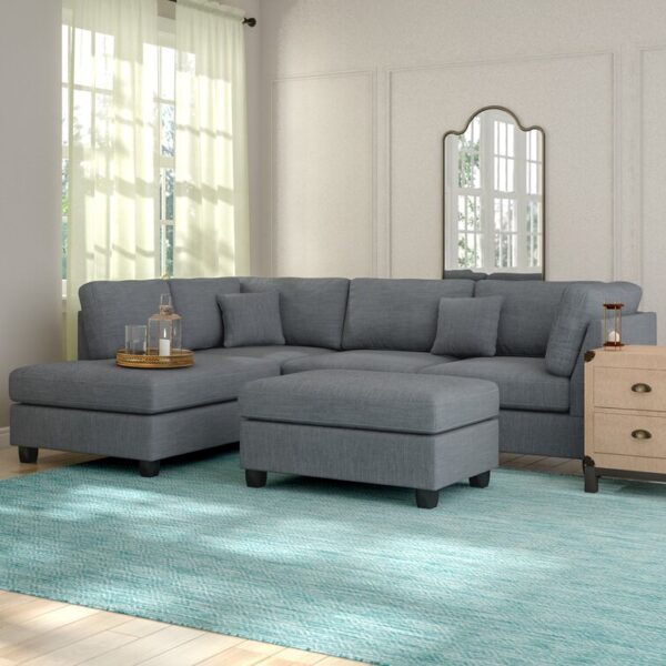 Solid Wood Hemphill Upholstered Grey L Shaped Sofa by Sofa Crafter