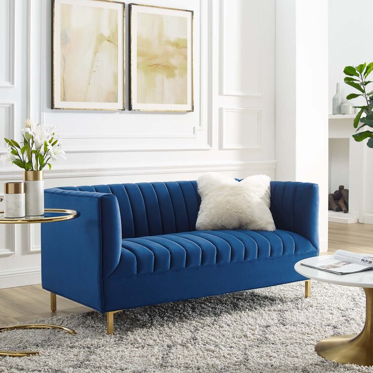 Solid Wood Rosalia 59.5'' Upholstered Sofa By Sofa Crafter (Blue ...