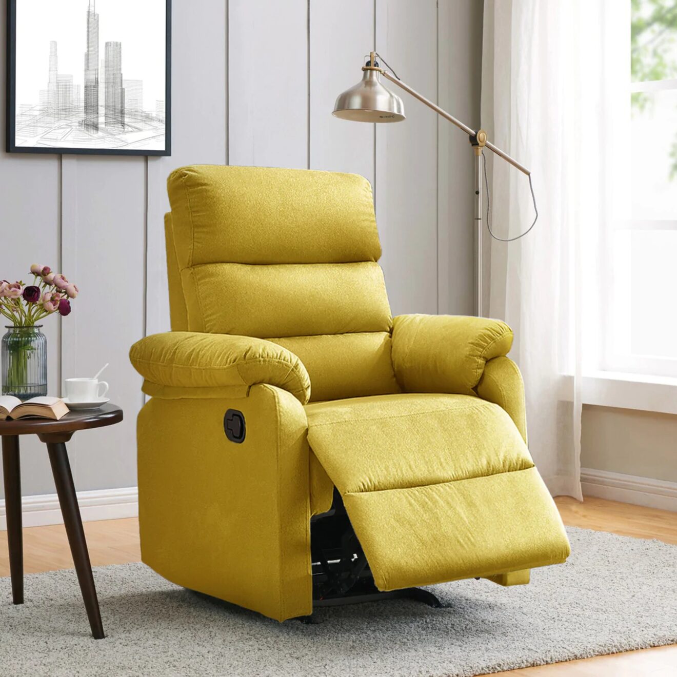 Solid Wood Press Manual Fabric Recliner By Sofa Crafter