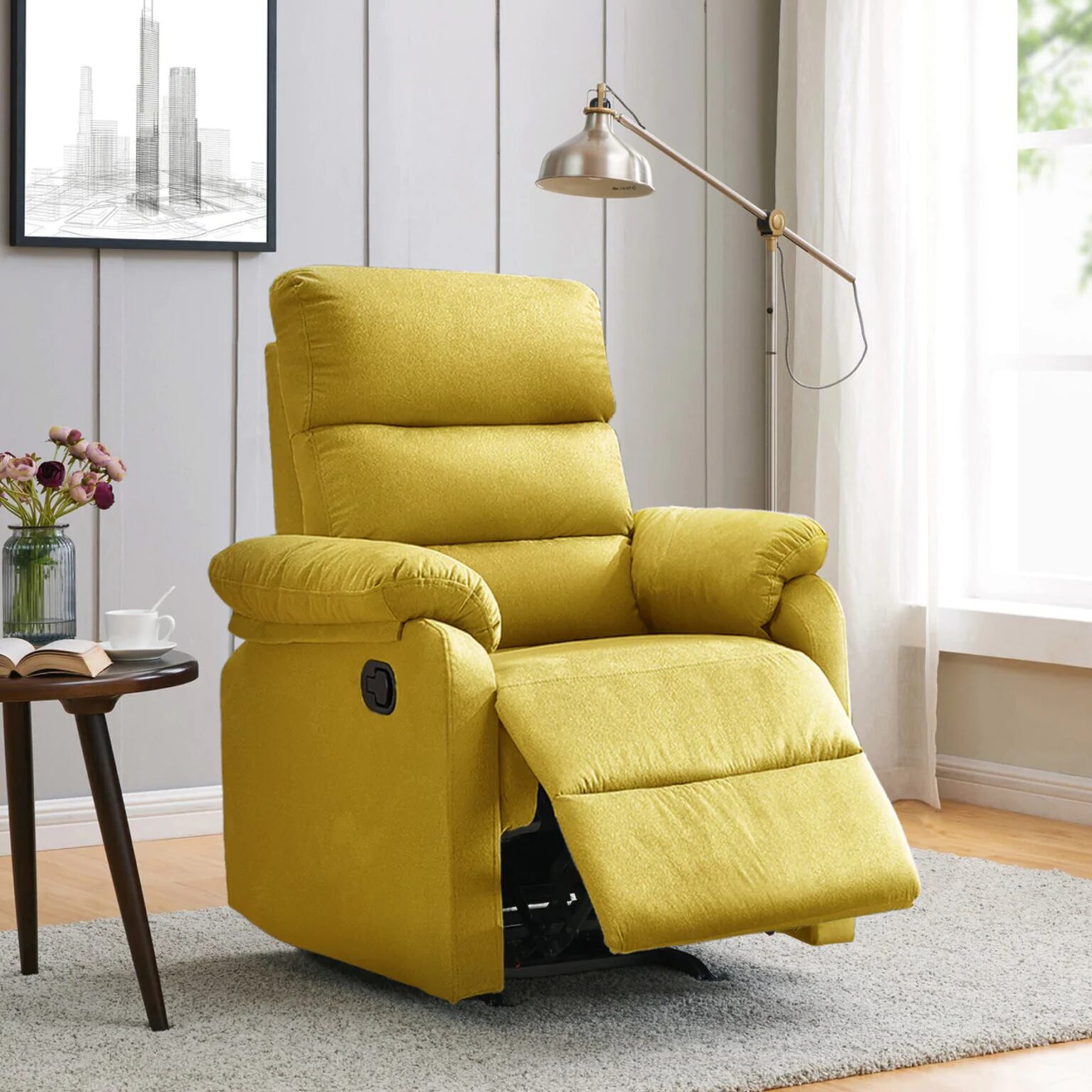 Solid Wood Press Manual Fabric Recliner By Sofa Crafter