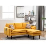 Solid Wood Aaryn Yellow L Shaped Sofa With USB Port By Sofa Crafter