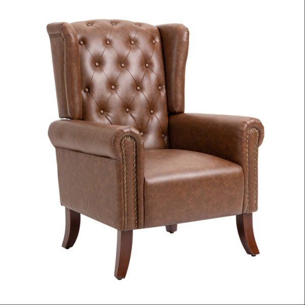 Solid Wood Ahad Tufted Leatherette Wingback Chair By Sofa Crafter