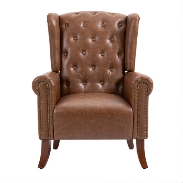 Solid Wood Ahad Tufted Leatherette Wingback Chair By Sofa Crafter