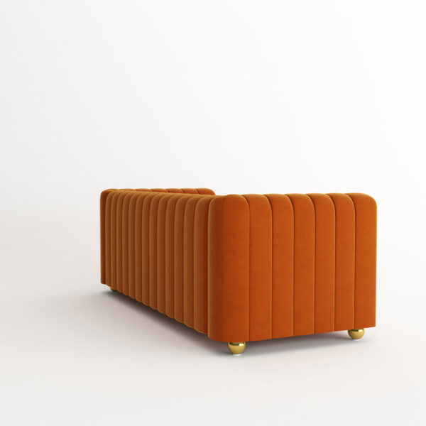 Solid Wood Tufted Channel Round Arm Three Seater Sofa By Sofa Crafter