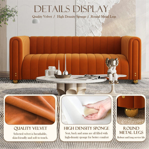 Solid Wood Tufted Channel Round Arm Three Seater Sofa By Sofa Crafter