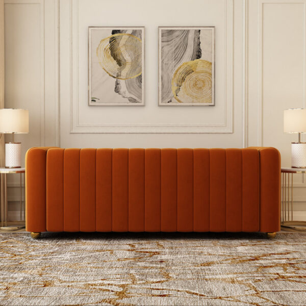 Solid Wood Tufted Channel Round Arm Three Seater Sofa By Sofa Crafter