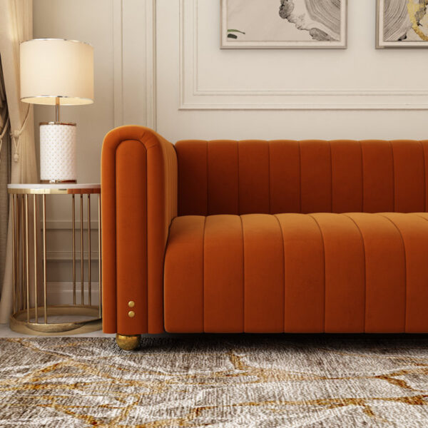 Solid Wood Tufted Channel Round Arm Three Seater Sofa By Sofa Crafter