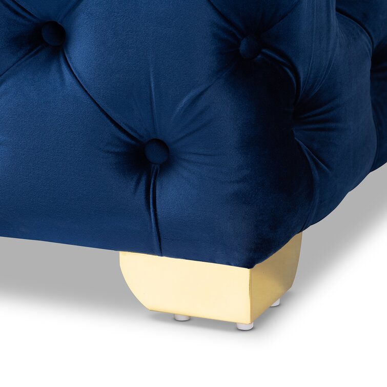 Solid Wood Tufted Blue Cutright Upholstered Ottoman Bench By Sofa Crafter