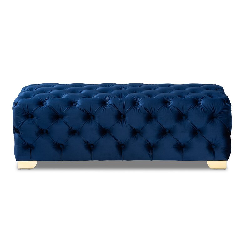 Solid Wood Tufted Blue Cutright Upholstered Ottoman Bench By Sofa Crafter