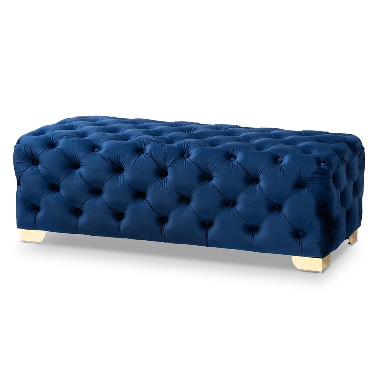 Solid Wood Tufted Blue Cutright Upholstered Ottoman Bench By Sofa Crafter