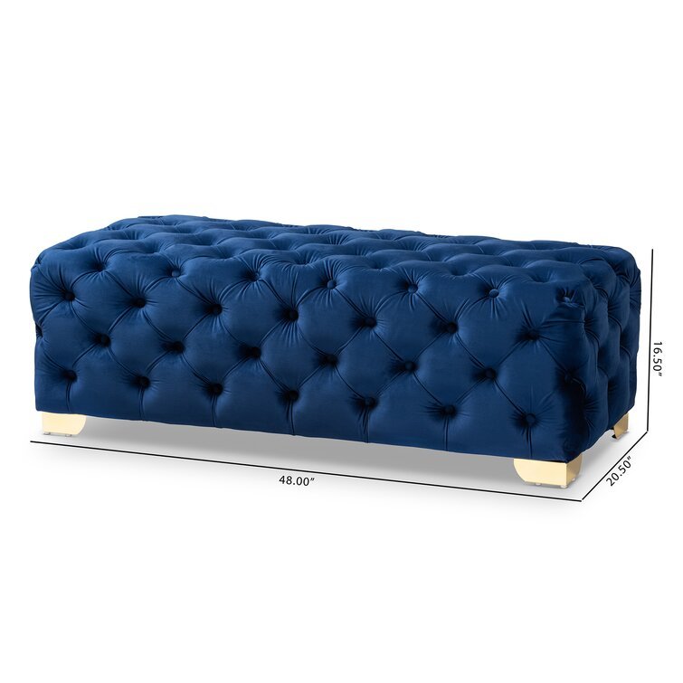 Solid Wood Tufted Blue Cutright Upholstered Ottoman Bench By Sofa Crafter