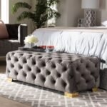 Solid Wood Tufted Grey Cutright Upholstered Ottoman Bench By Sofa Crafter