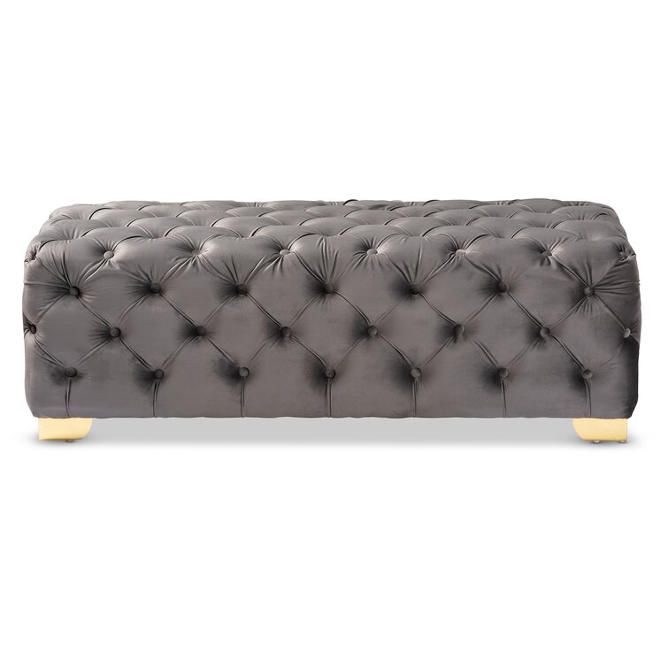 Solid Wood Tufted Grey Cutright Upholstered Ottoman Bench By Sofa Crafter