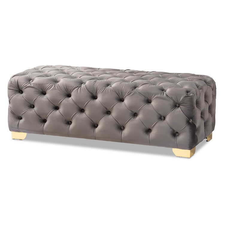 Solid Wood Tufted Grey Cutright Upholstered Ottoman Bench By Sofa Crafter