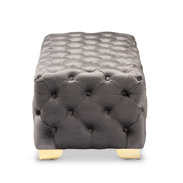 Solid Wood Tufted Grey Cutright Upholstered Ottoman Bench By Sofa Crafter