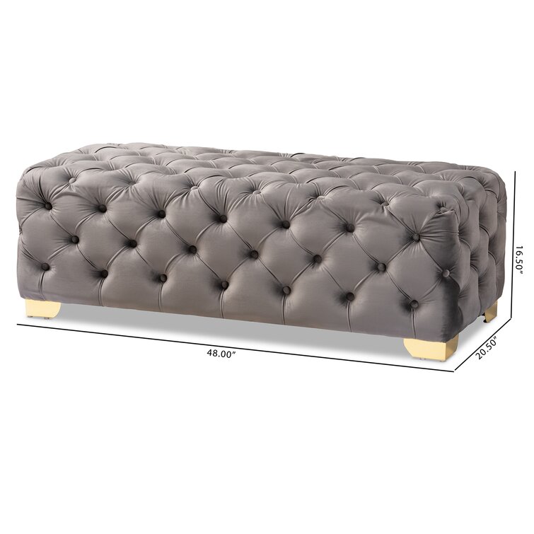 Solid Wood Tufted Grey Cutright Upholstered Ottoman Bench By Sofa Crafter
