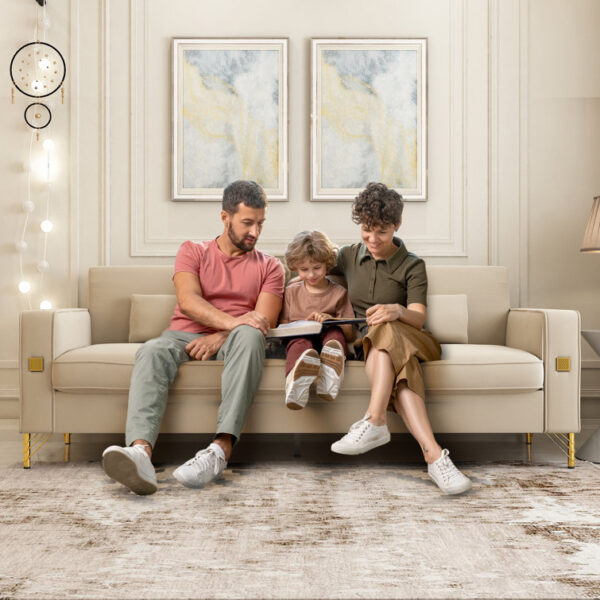 Solid Wood Dekou Comfy Velvet Three Seater Sofa By Sofa Crafter