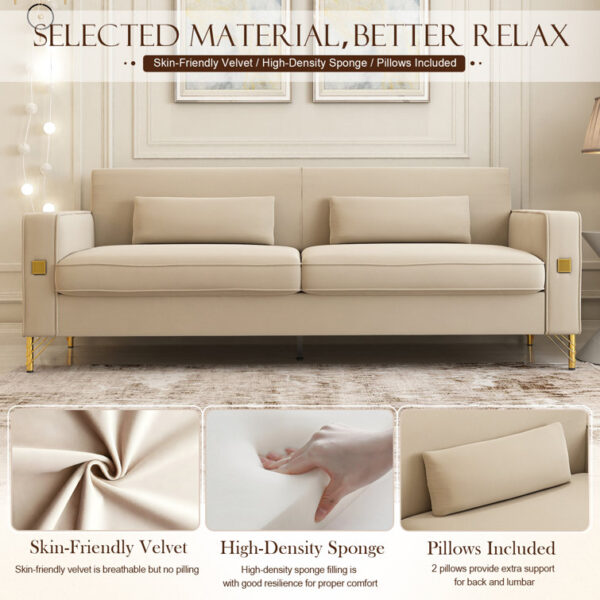 Solid Wood Dekou Comfy Velvet Three Seater Sofa By Sofa Crafter
