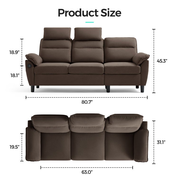 Sofa Crafter Linzia Brown Three Seater Sofa With USB Charging port and Side Pockets