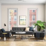 Solid Wood Living Room Set Modern Gardin Fabric Five Seater Sofa by Sofa Crafter (Grey)