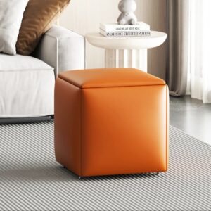 5-in-1 Square Ottoman Cube Chair, Leatherette Pouf With Swivel Casters For Living Room, Dining Room, Bedroom By Sofa Crafter
