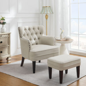 Clarkston Tufted Armchair and Ottoman,Accent Chair with Ottoman Set By Sofa Crafter